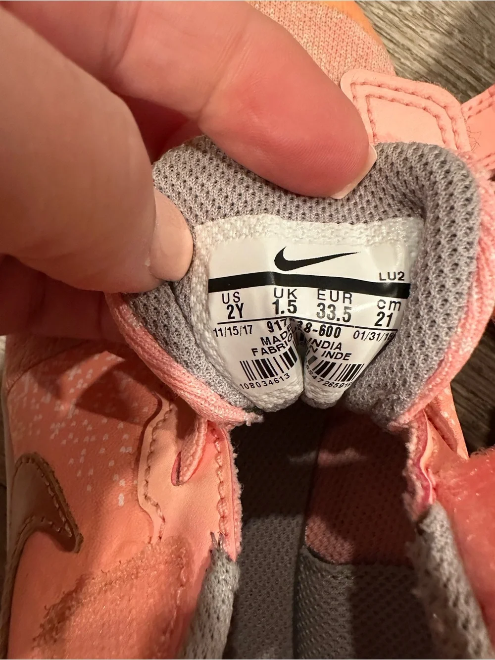 Nike Kids Coral Pink Velcro Sneakers with Rose Gold Swoosh